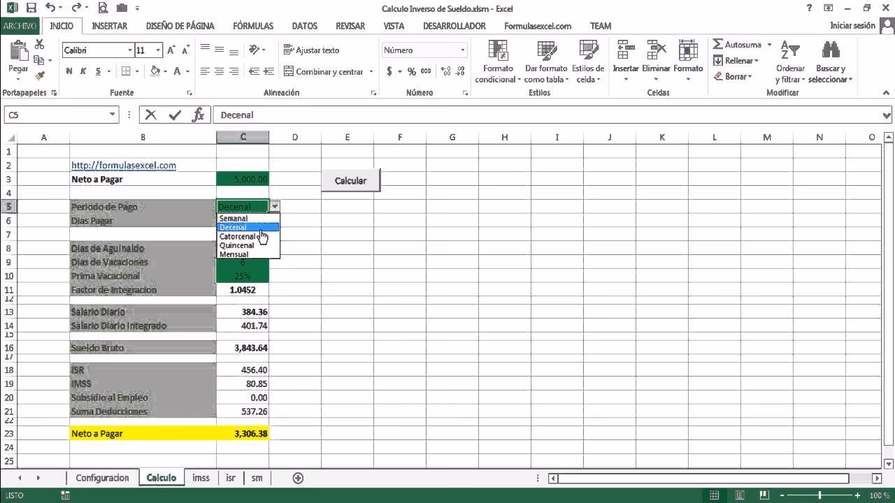 ¿Cómo puedo calcular el sueldo neto en Excel?