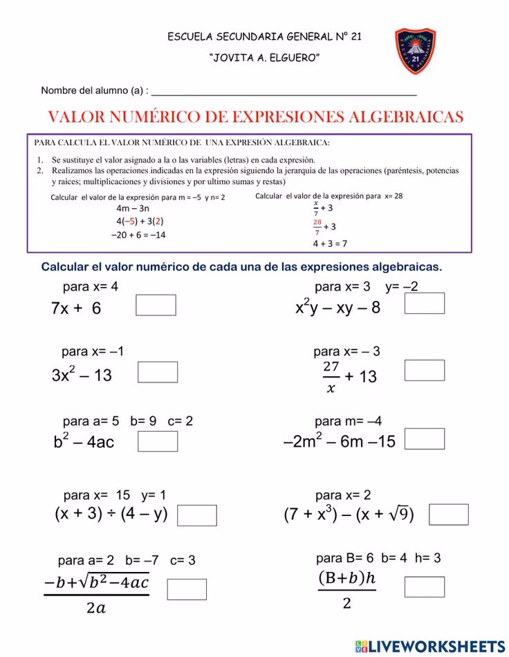 ¿Cómo se calcula el valor numérico de una expresión?