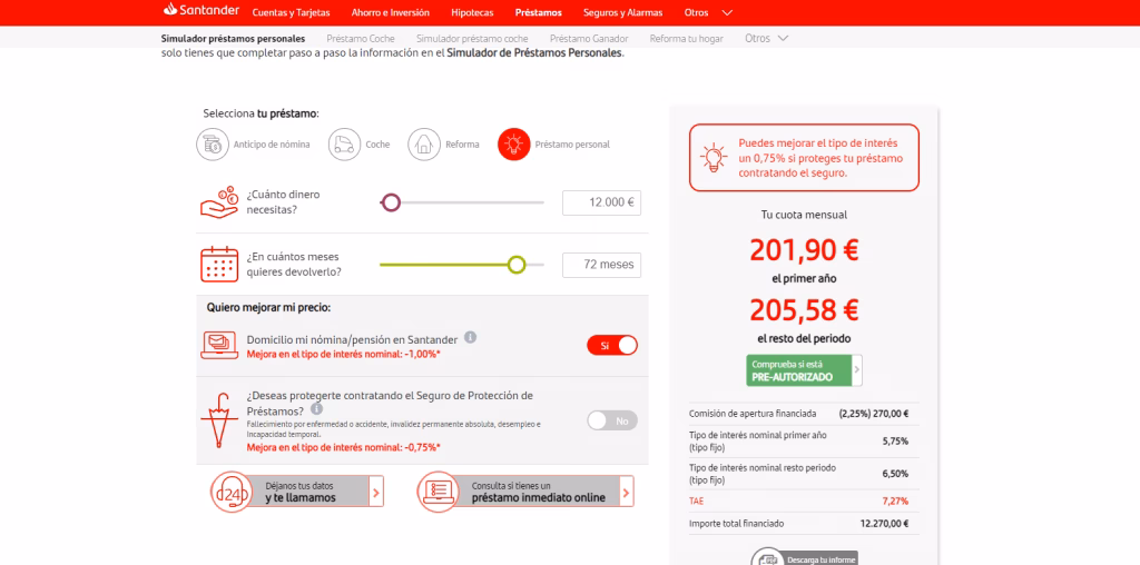 ¿Cuánto cobra Santander por un préstamo personal?