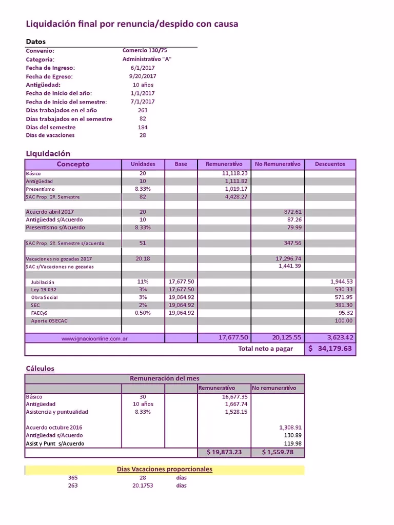 ¿Cómo calcular la liquidación final por despido sin causa en Argentina?