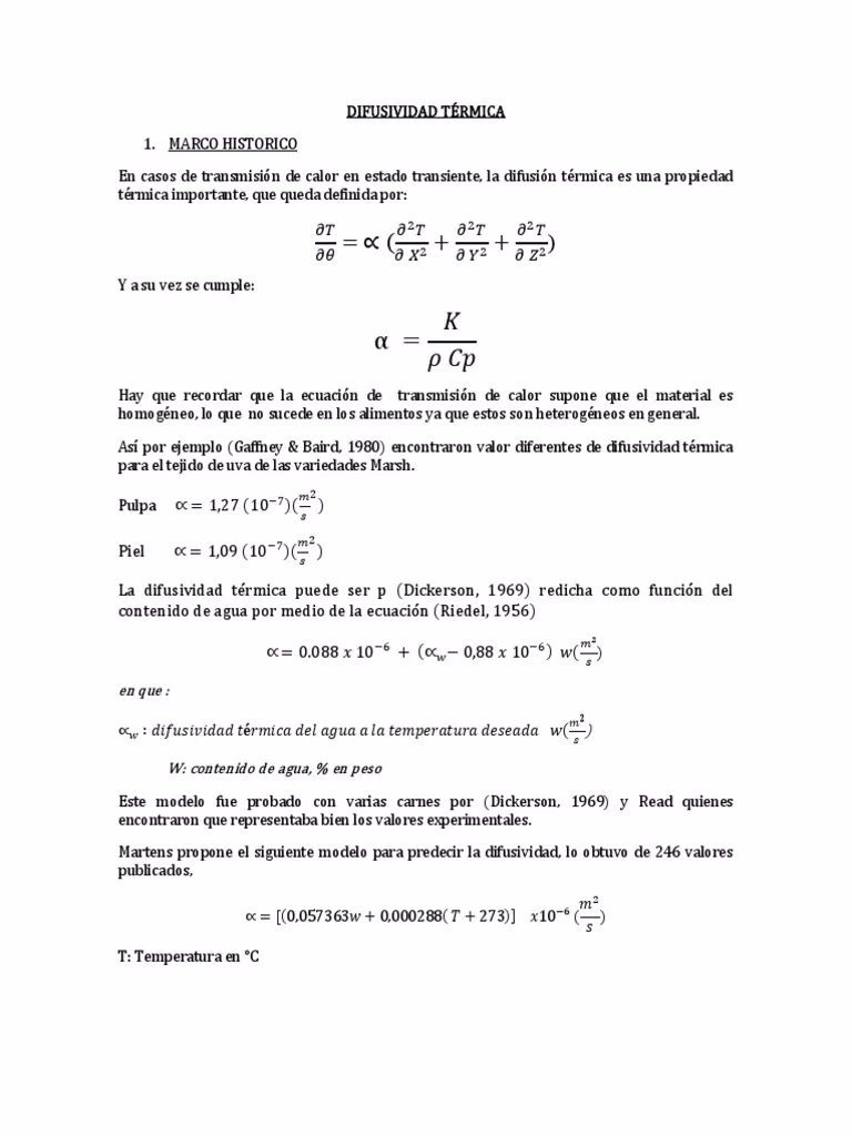 ¿Cómo se calcula la difusividad térmica?