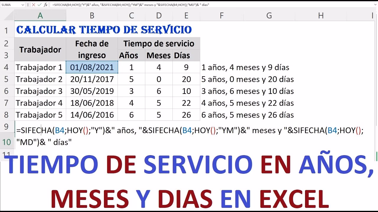 ¿Cómo calcular los años de trabajo de un empleado?