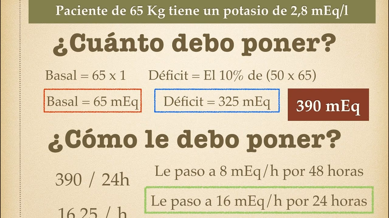 ¿Cuál es la fórmula para calcular el flujo de potasio?