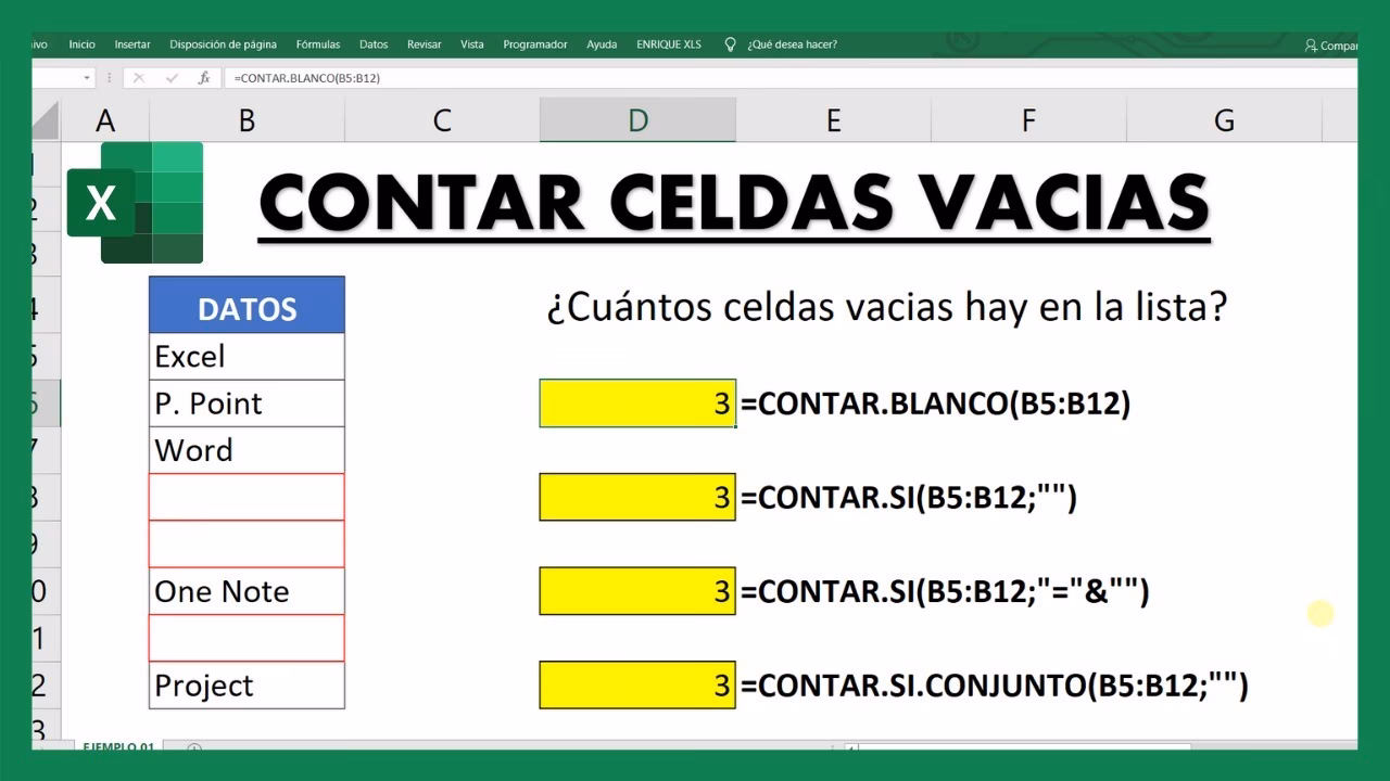 ¿Cómo contar cuántas celdas están ocupadas en Excel?