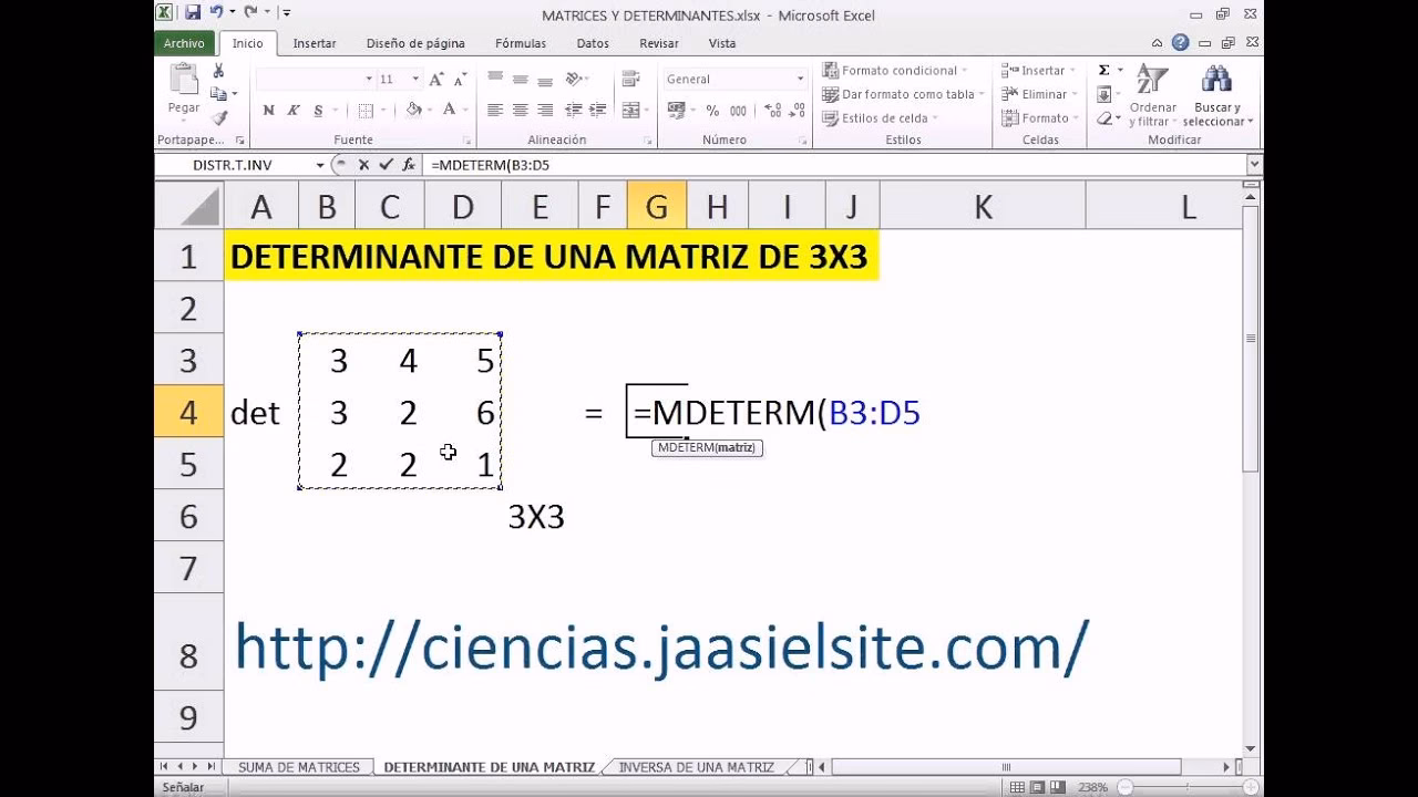 ¿Cómo puedo calcular el determinante de una matriz en Excel?
