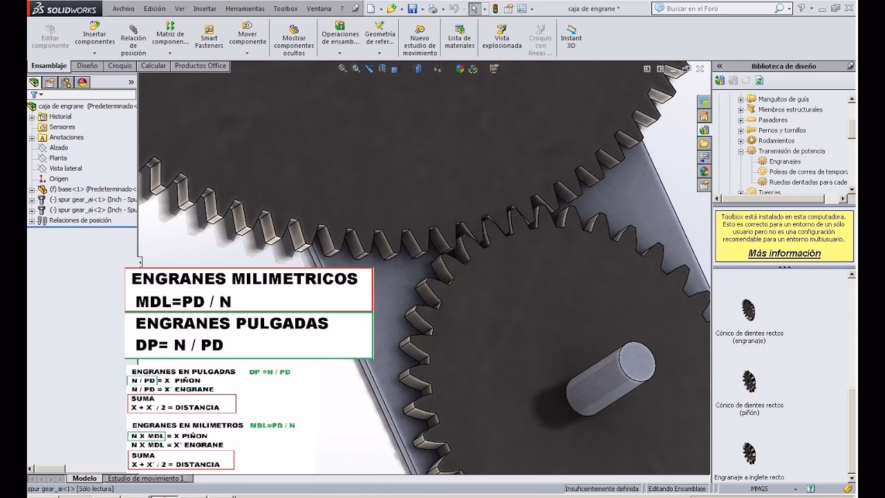 ¿Cuál es la distancia entre engranajes?