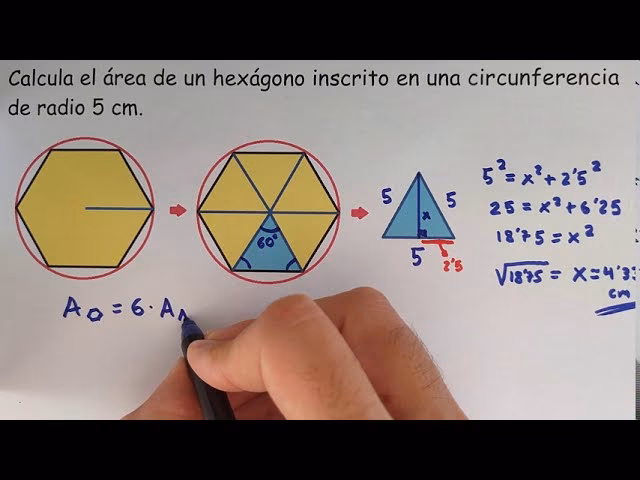 ¿Cómo encontrar el área de un hexágono dentro de un círculo?