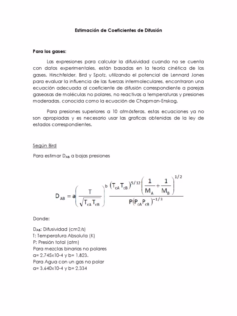 ¿Cómo se calcula el coeficiente de difusión?