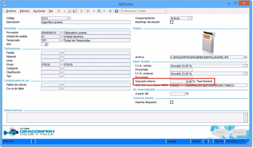 ¿Cuál es el porcentaje de impuesto interno?