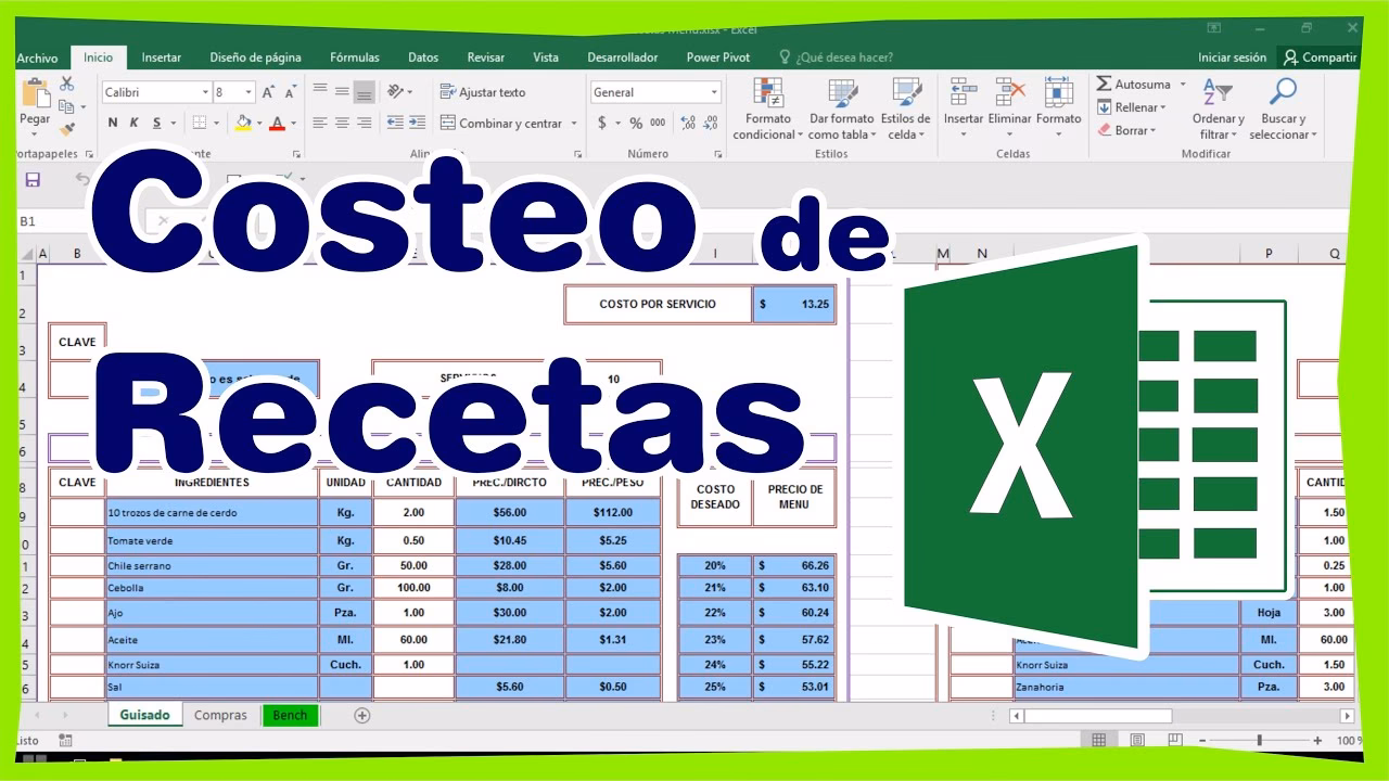¿Cómo calcular el costo de los alimentos en Excel?