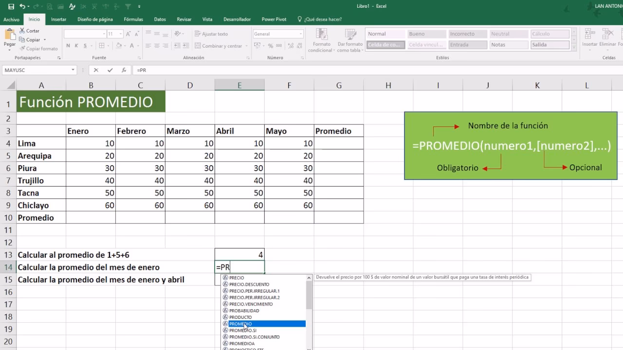 ¿Cómo hacer la fórmula de promedio en Excel?