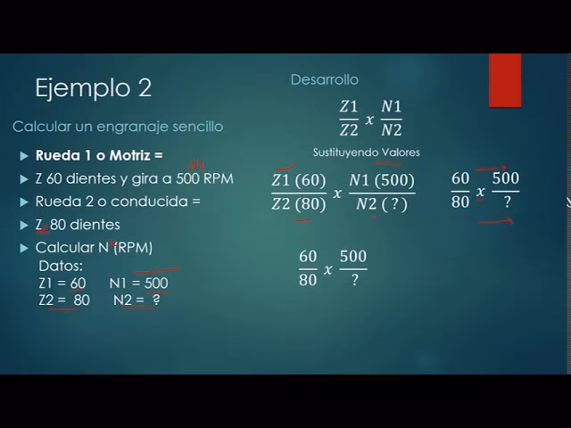¿Cuál es la ecuación de un tren de engranajes simple?