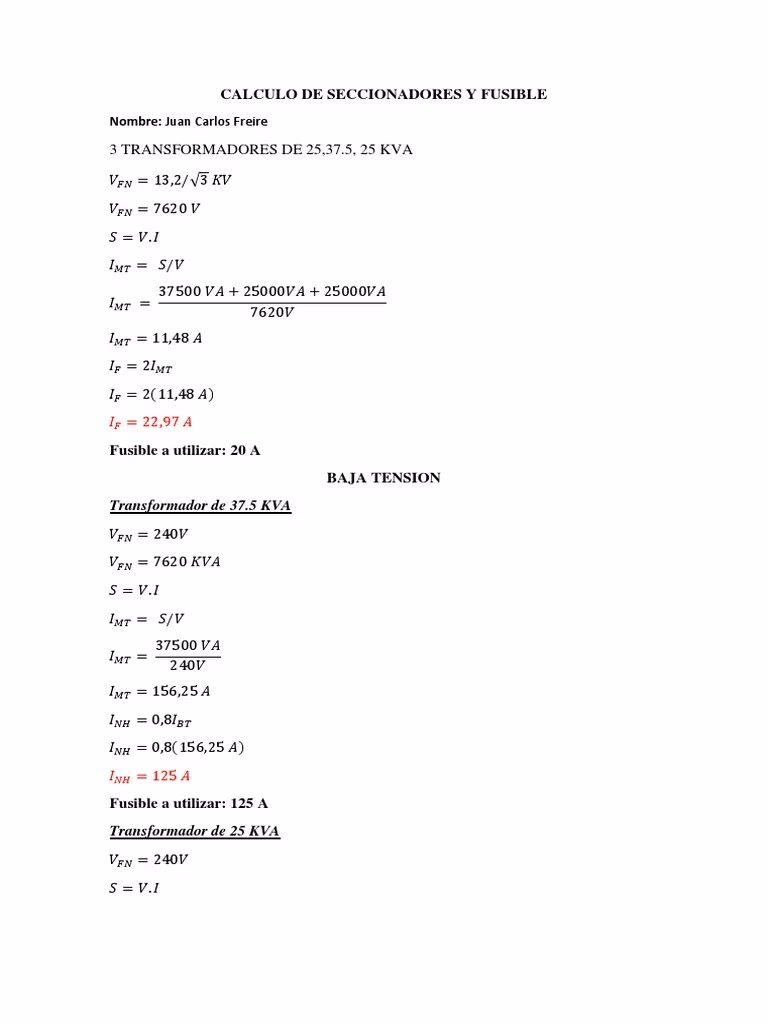 ¿Qué fusible usa un transformador de 25 kVA?