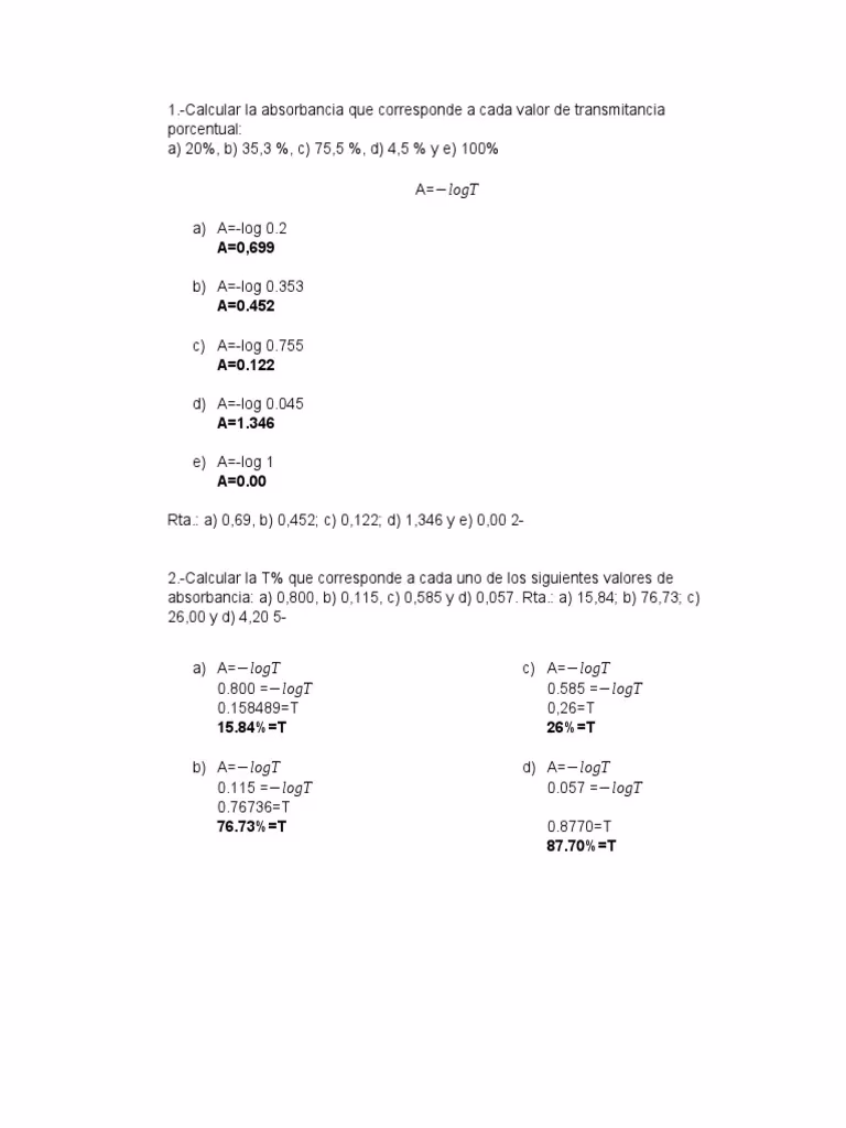 ¿Cómo calcular la absorbancia a partir del porcentaje de transmitancia?