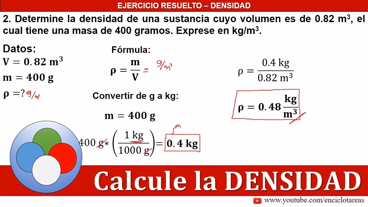 ¿Cuál es la fórmula para calcular la densidad?