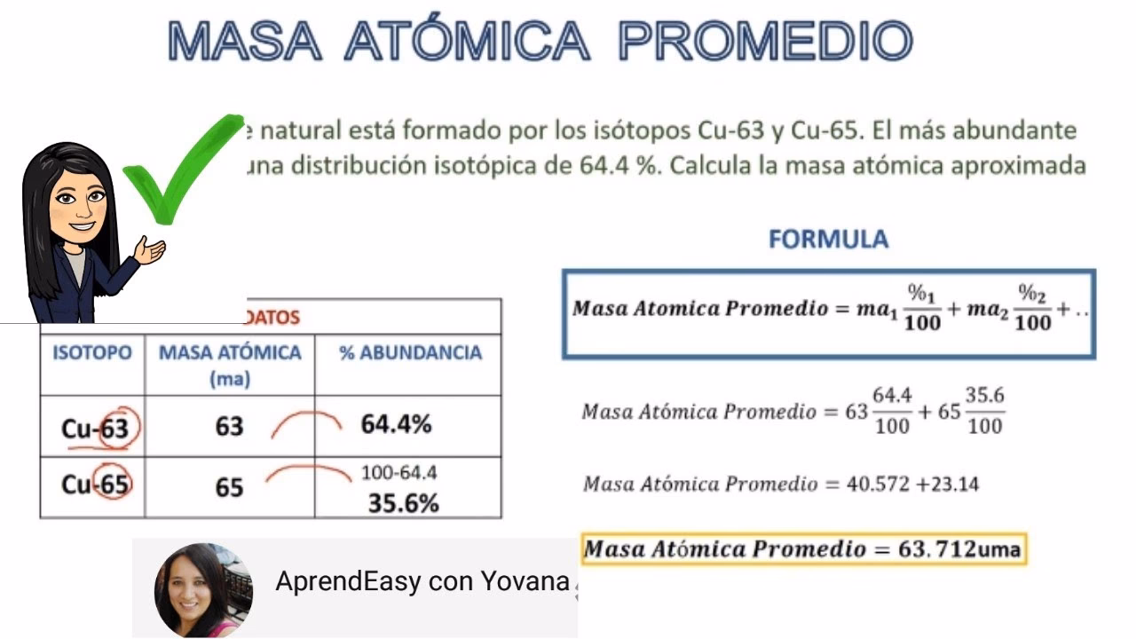 ¿Cómo encontrar la masa atómica promedio con dos isótopos?