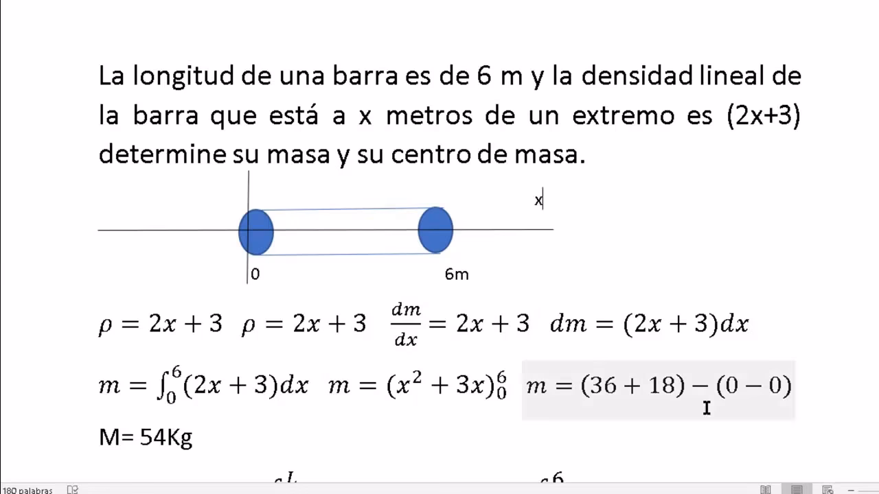 ¿Cómo se calcula el centro de masa de una barra?