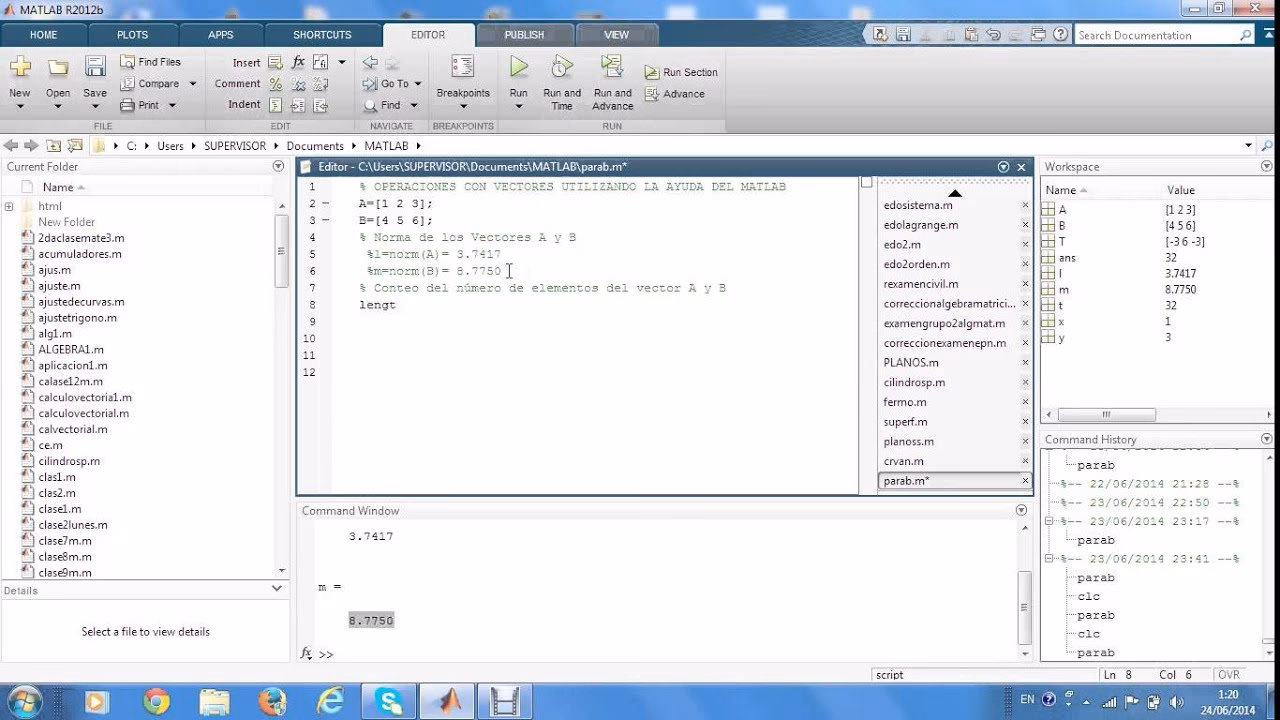 ¿Cómo obtener un vector en Matlab?