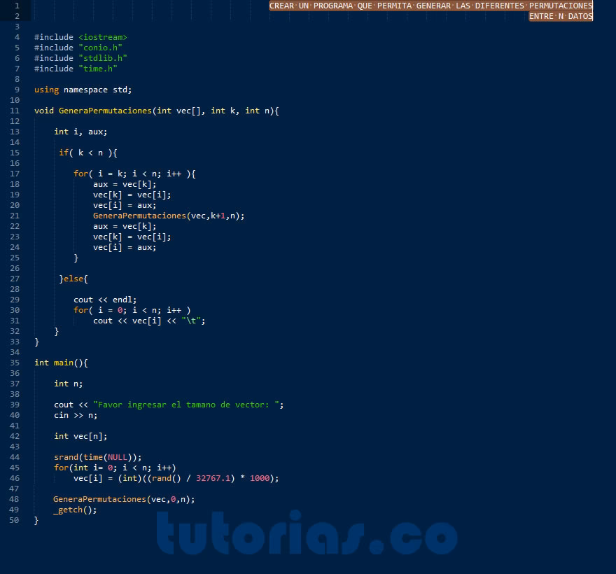 ¿Cómo calcular la permutación en C++?