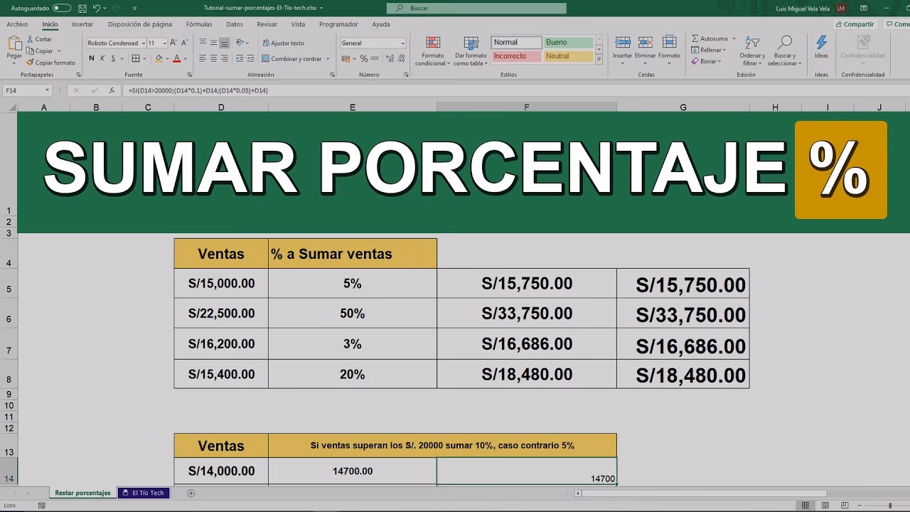 ¿Cómo sumar porcentajes en Excel?