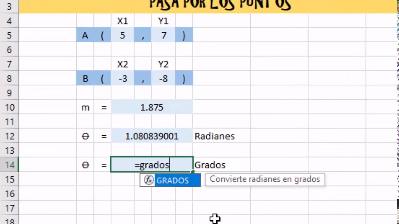 ¿Cómo calcular un ángulo en grados en Excel?