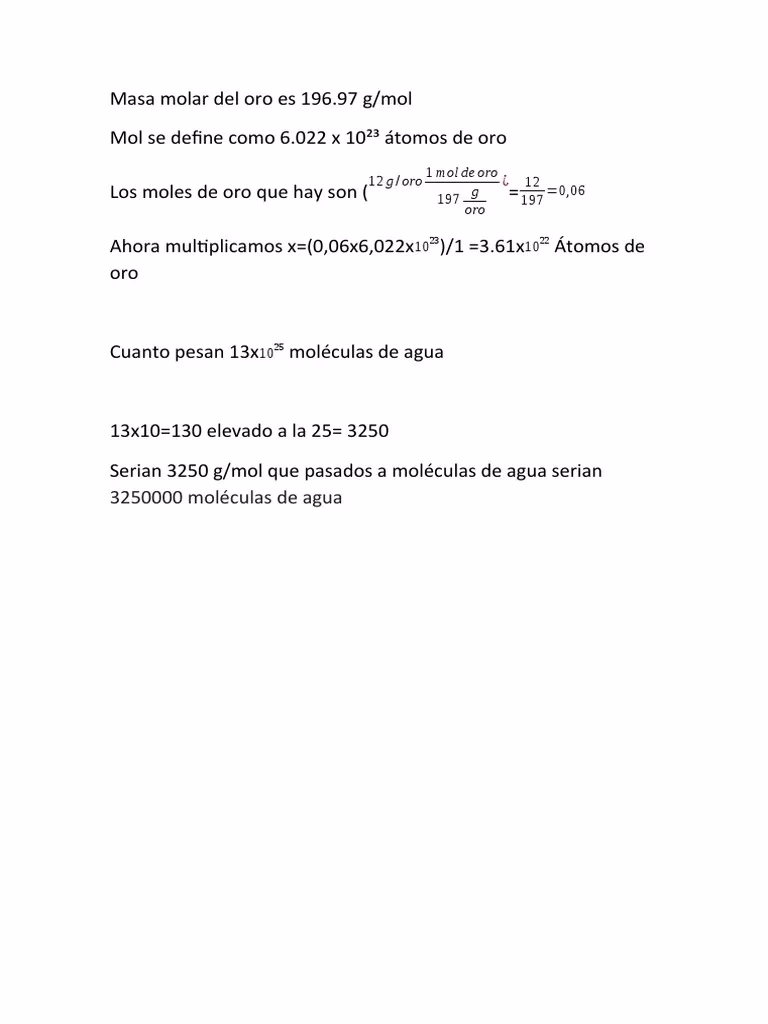 ¿Cómo calcular el número de átomos de oro?