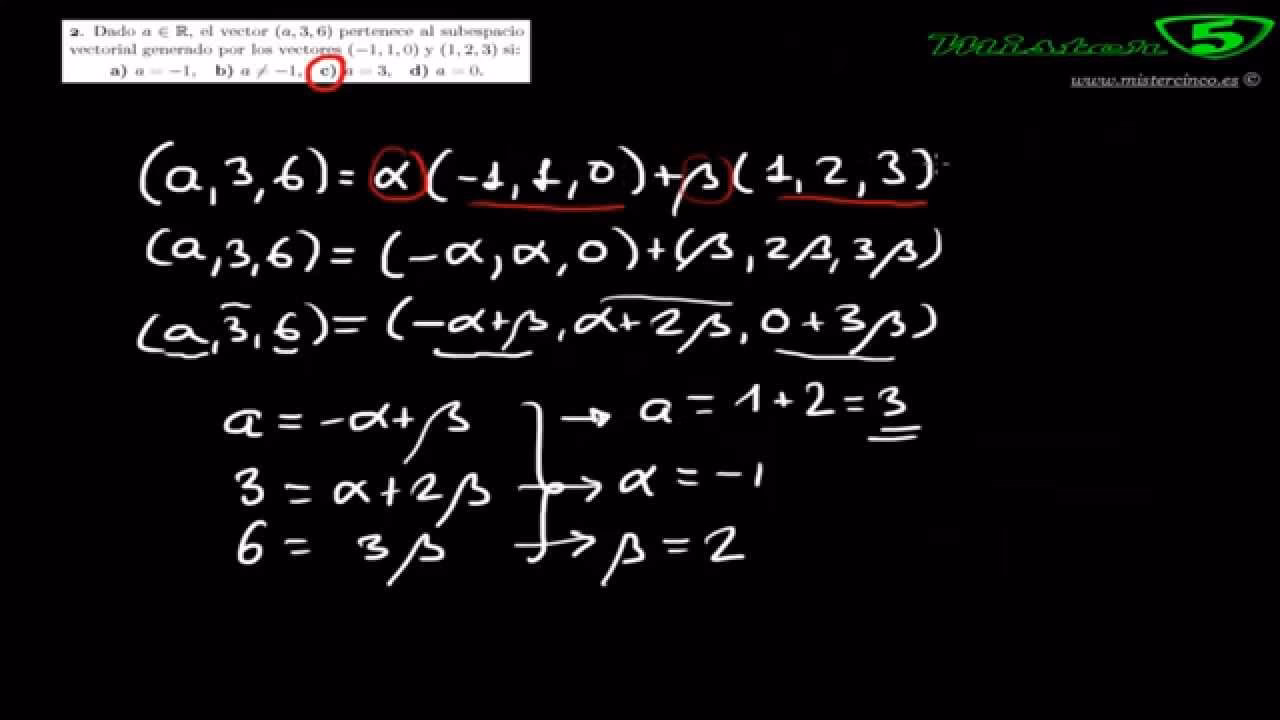 ¿Cuál es la fórmula para el subespacio vectorial?