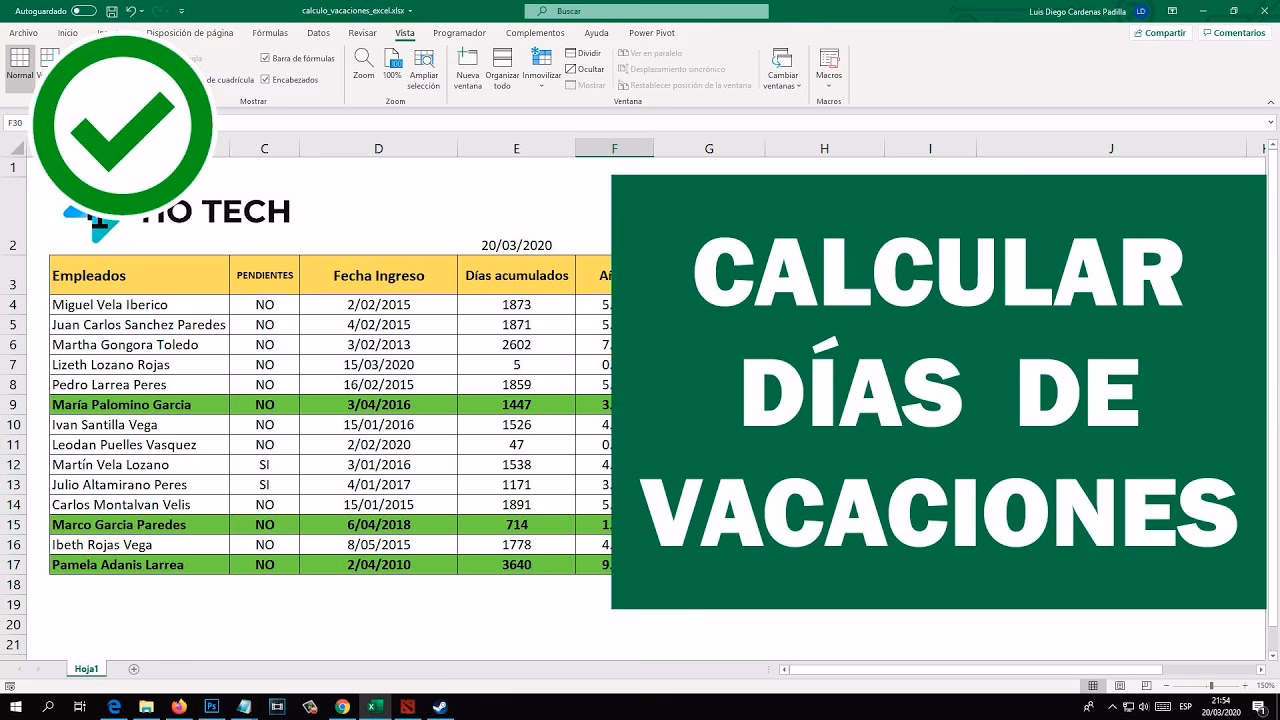 ¿Cómo calcular cuántos días de vacaciones tengo a la fecha?