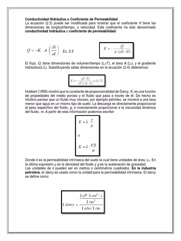 ¿Cómo se calcula la conductividad hidráulica?