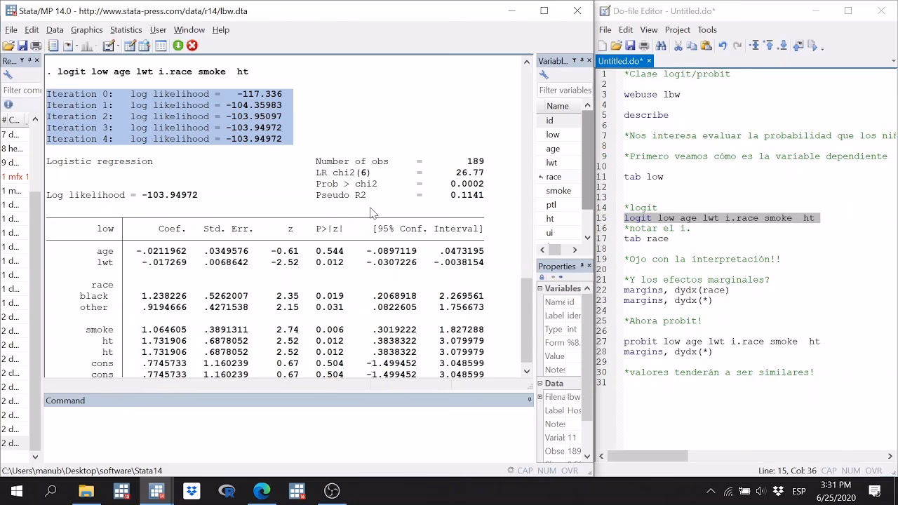 ¿Cómo calcular el efecto marginal en la regresión Stata?