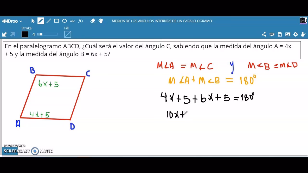 ¿Cuánto mide la suma de los ángulos internos de un paralelogramo?