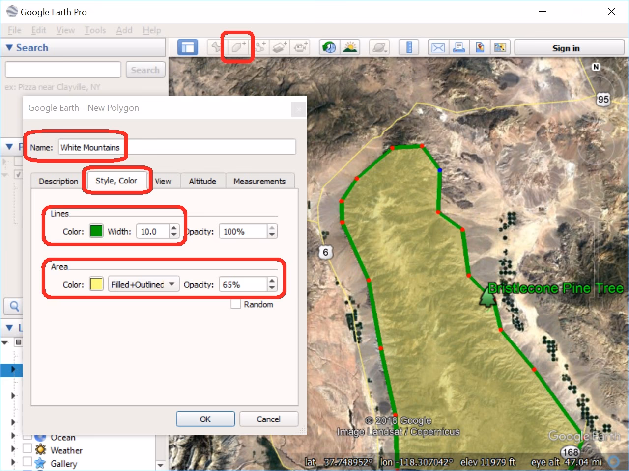 ¿Cómo sacar el área de un polígono en Google Earth?