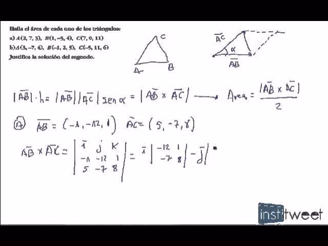 ¿Cómo encuentras el área del triángulo abarcado por los vectores?