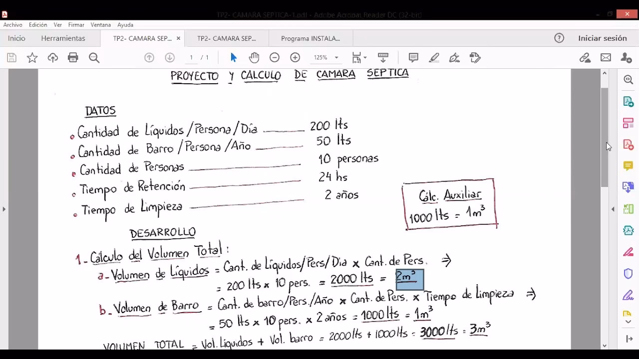 ¿Cómo se calcula el volumen de un pozo séptico?