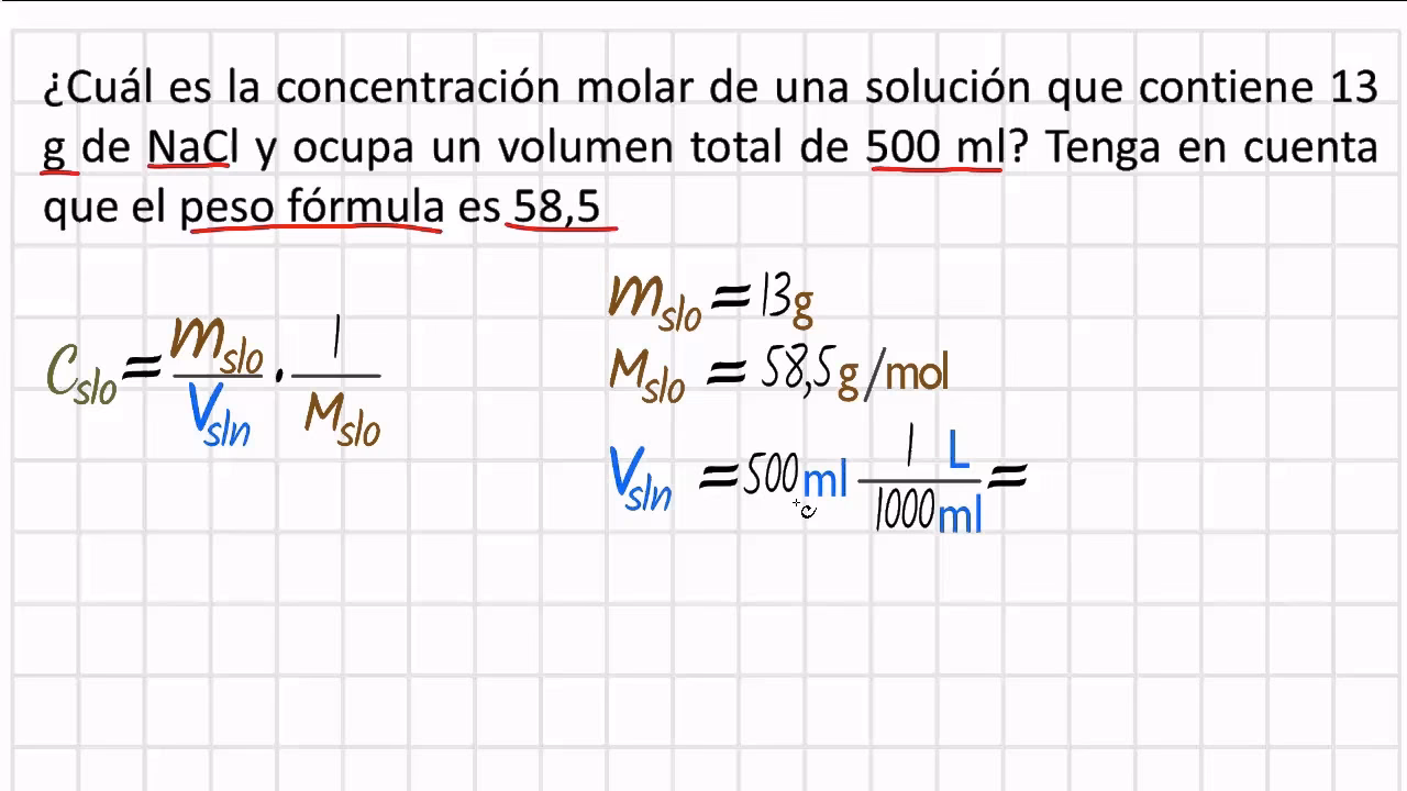 ¿Cómo se calcula la concentración en molaridad?