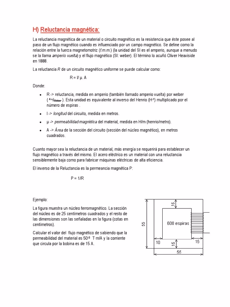 ¿Cuál es la fórmula dimensional para la reluctancia?