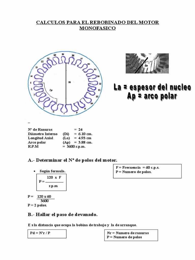 ¿Cuál es la fórmula para bobinar un motor monofásico?