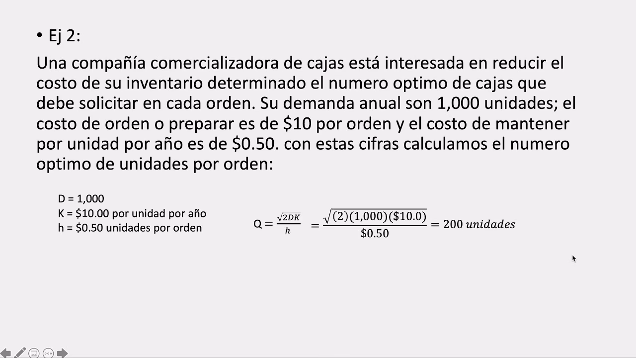¿Cuál es la fórmula para calcular el costo de mantenimiento?