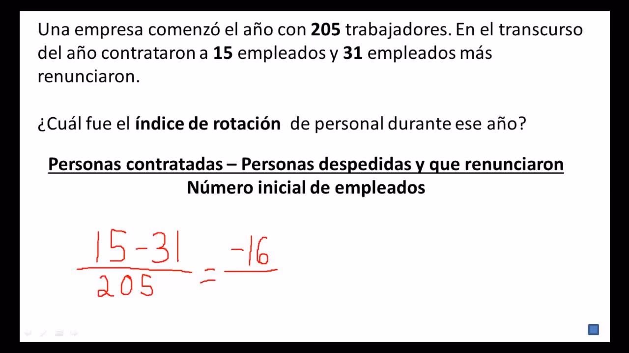 ¿Cuál es la fórmula para calcular el índice de rotación de personal?