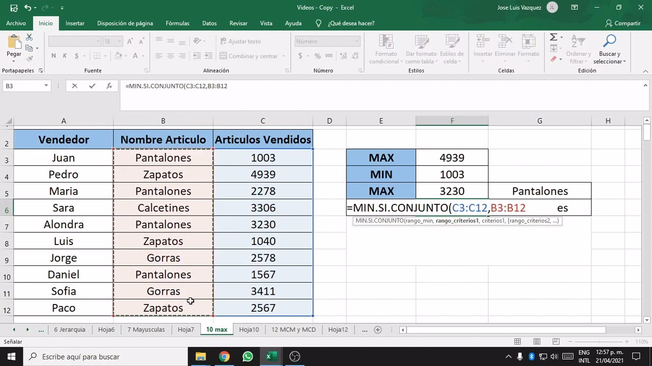 ¿Cómo se calcula el promedio máximo y mínimo?