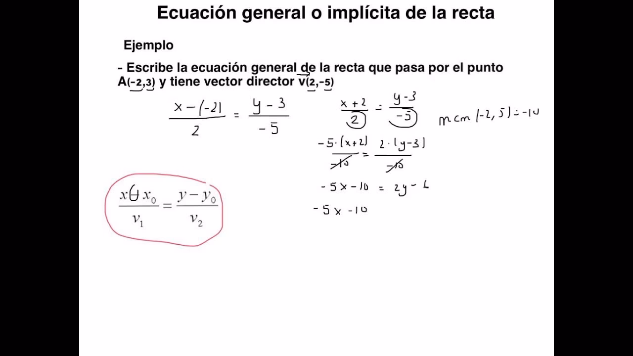 ¿Cómo obtener la ecuación implícita de una recta?