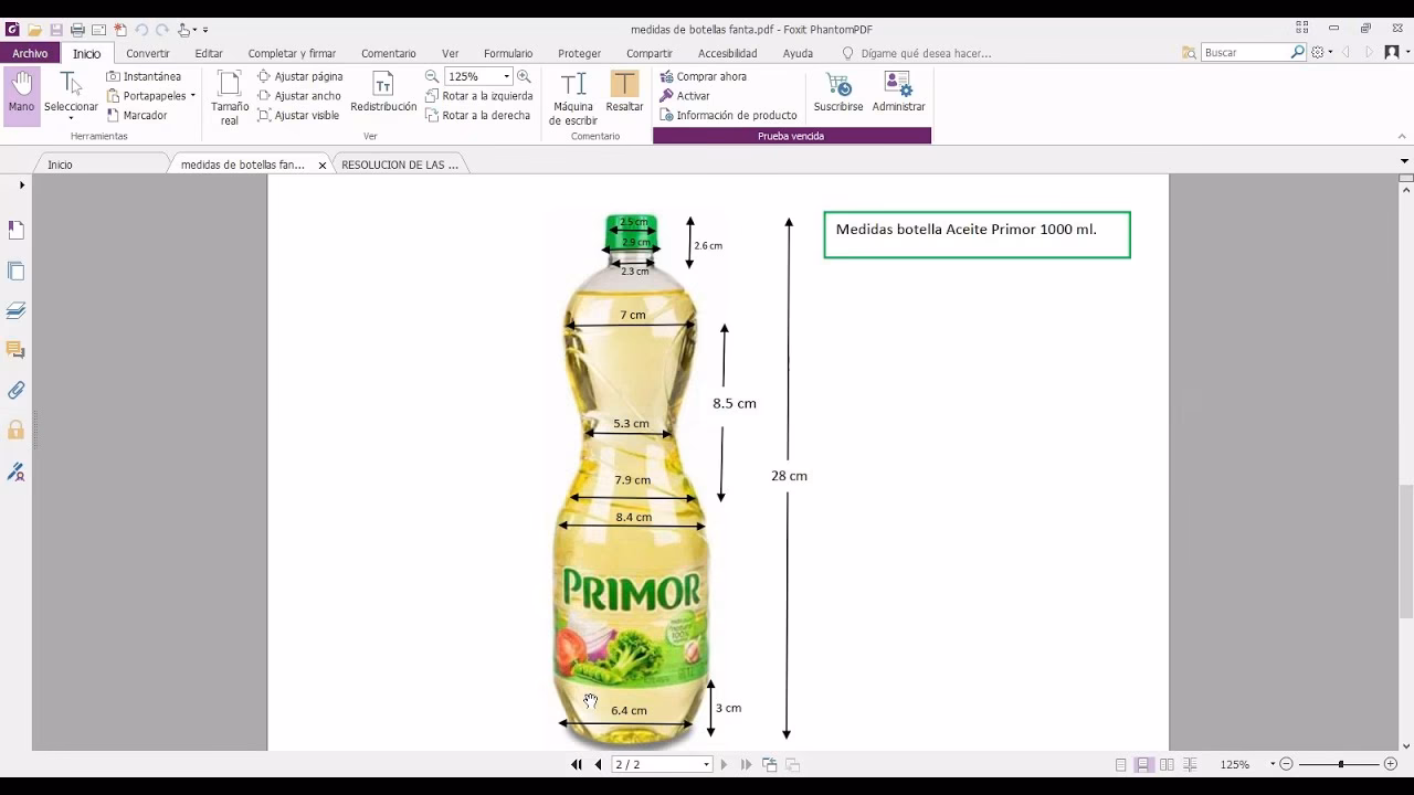 ¿Cuál es la fórmula para el volumen de una botella?