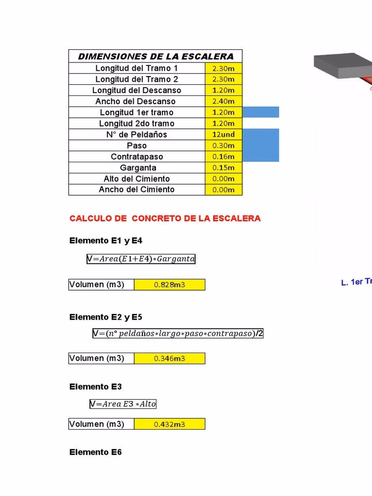 ¿Cómo se calcula el volumen de una escalera?