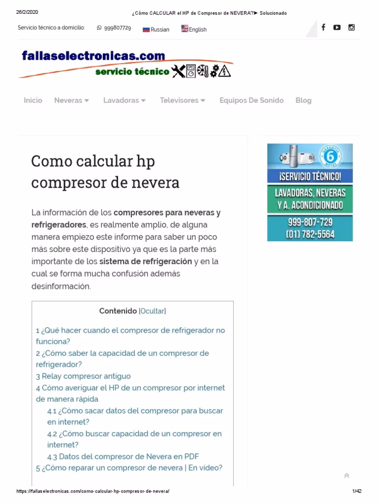 ¿Cuántos HP tiene un compresor de refrigerador?
