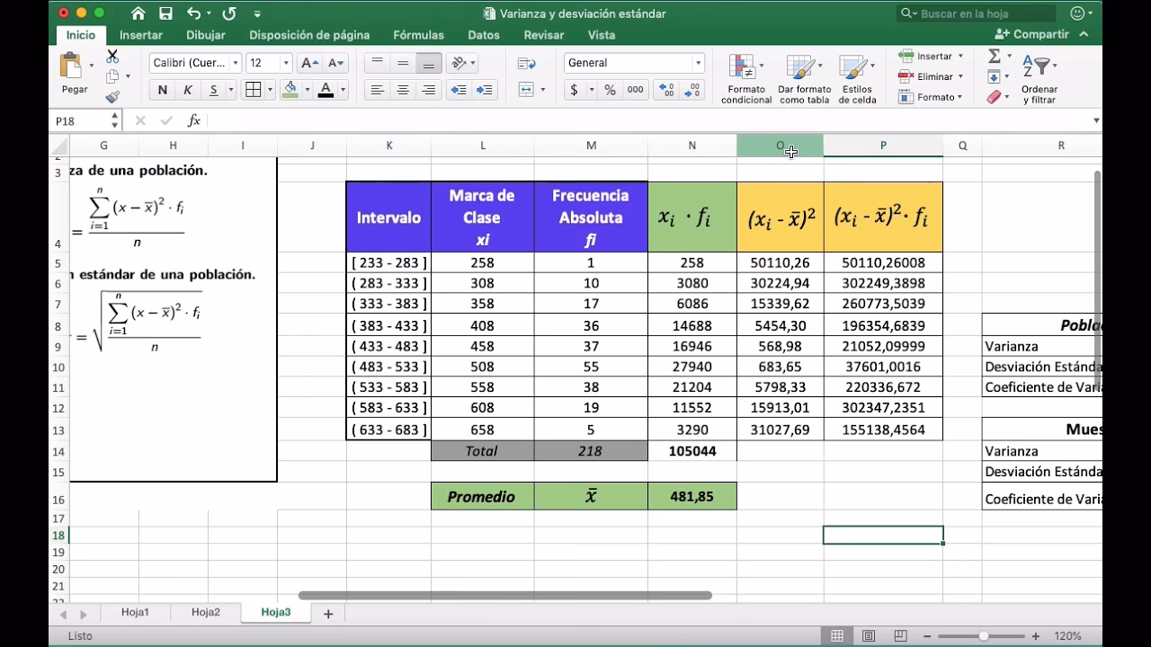 ¿Cómo sacar la amplitud en Excel?