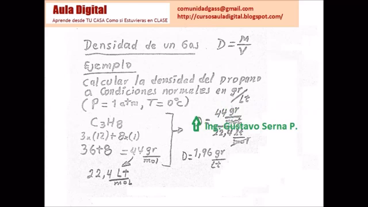 ¿Cómo se calcula la densidad de un gas?