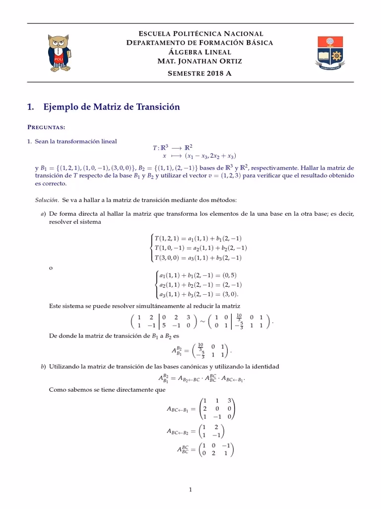 ¿Cómo hallar la matriz de transición?