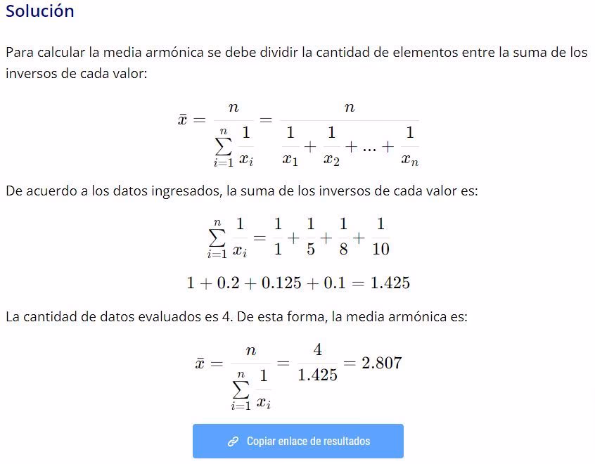 ¿Cuál es la fórmula para calcular la media armónica de datos agrupados?