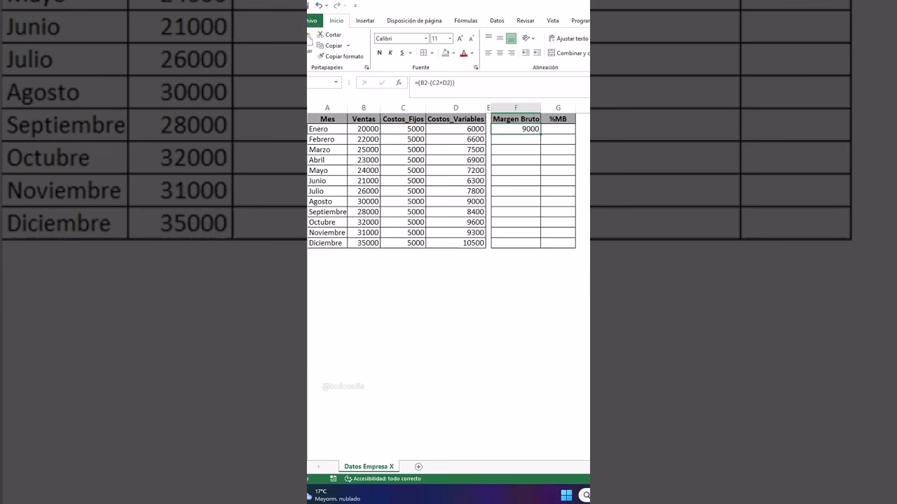 ¿Cómo sacar el bruto en Excel?