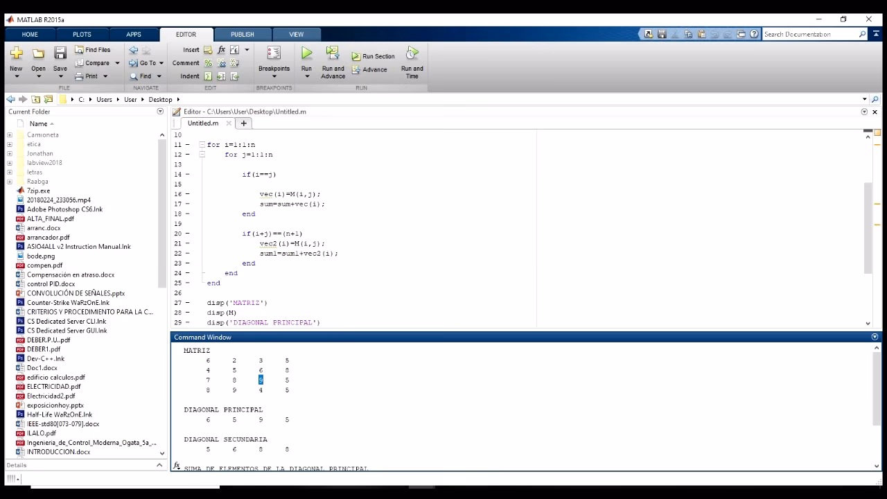 ¿Cómo encontrar las diagonales de una matriz en Matlab?